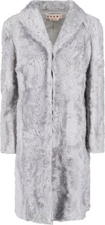 Marni Light Blue Classic Lapel Textured Shearling Coat