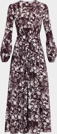 Adam Lippes Paravacini Floral Silk Long-Sleeve Maxi Dress