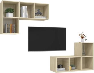 Berkfield Home Practical Wall-mounted TV Cabinets 4 pcs Sonoma Oak Engineered Wood in Light Brown