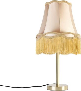 QAZQA Clásico/Antiguo Lámpara de mesa clásica latón con pantalla Granny dorada 30 cm - Simplo Acero /Textil Redonda Adecuado para led Max. 1 x 40 Watt
