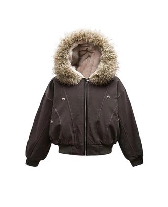 Generic Womens Casual Hooded Retro Outerwear, High Street Thickened Warm Outerwear Coffee