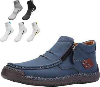 Generic Mens Handmade Premium Leather Slip-On Driving Boots, Side Zipper Non-slip Wide Toe Flat Shoes, For Hiking,Walking,Travel (02,11.5)