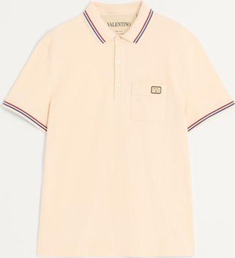 Valentino Cotton Piqu&eacute; Polo Shirt With VLogo Patch Man CREAM XXL