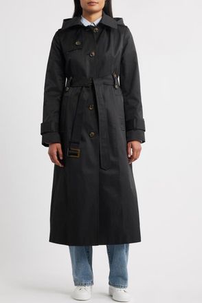 London Fog Hooded Single Breasted Maxi Trench Coat in Black at Nordstrom, Size X-Small