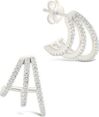 Sterling Forever Porter Cubic Zirconia Triple Hoop Earrings in Silver at Nordstrom
