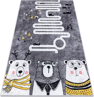 RugsX Rugsx - Alfombra Lavable Junior 52107.801 Osos, Animales, Calles Para Ni&ntilde;os Antideslizante - Gris Grey 160x220 Cm