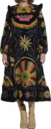 ASHA Suzani Maxi Dress In Black Velvet