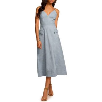 Ramy Brook Cassia Stitch Sleeveless Midi Dress in Light Indigo Slub at Nordstrom Rack, Size 6