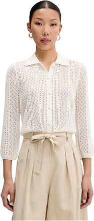 Vicolo Openwork Button Cardigan - Dames - Overhemden - Wit - L - Polyester - Overhemden