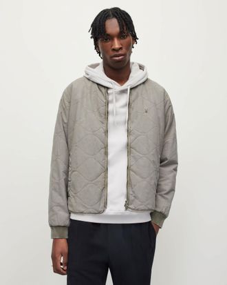 AllSaints Mens Cotton Vesco Quilted Ramskull Jacket, Size: XXL