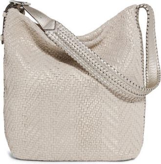 Aim&eacute;e All For Love Novelty Woven Leather Bucket Bag in Woven Metallic Sand at Nordstrom