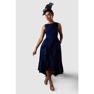 Coast Crepe Low Back Ruffle Dress in Navy at Nordstrom, Size 10