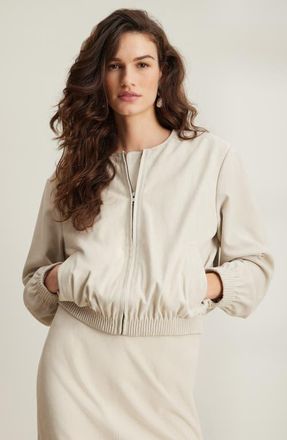 Nordstrom Suede Bomber Jacket in Beige Oatmeal at Nordstrom, Size Xx-Small