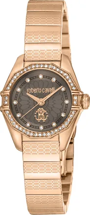 Roberto Cavalli Womens Mini Dark Grey Dial Rose Gold Quartz Watch