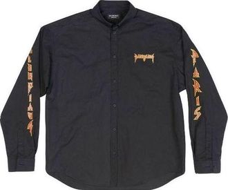 Balenciaga Metallica Long Sleeve Shirt Oversized Fit Black Orange 699053TYB181000