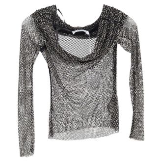 Self Portrait Fishnet Off-Shoulder Top in Black Polyester