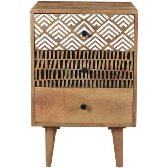 Rendez-Vous D&eacute;co Rendez-vous D&eacute;co - Mesita De Noche De Madera, 3 Cajones Con Dibujo - Tali