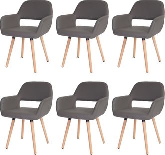 Hhg Hhg - Juego De 6 Sillas De Comedor 429 Ii, Silla De Cocina, Dise&ntilde;o Retro A&ntilde;os 50, Polipiel, Gris, Patas Claras
