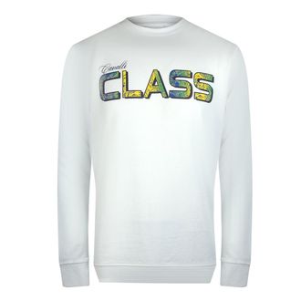 Cavalli Levendige Bloemenlogo Off-white Sweatshirt