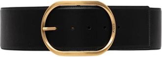 Pinko Brede Leren Riem - Dames - Riemen - Zwart - S - Leer - Accessoires