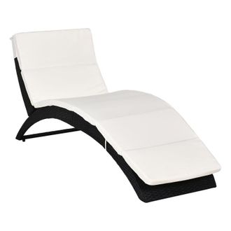 OUTSUNNY Foldable Rattan Single Lounger - Black | TJ Hughes