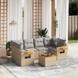 vidaXL Vidaxl - Set Sof&aacute;s De Jard&iacute;n 7 Piezas Y Cojines Rat&aacute;n Sint&eacute;tico Beige