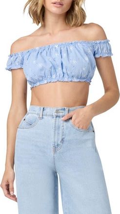 Florence By Mills Embroidered Eyelet Off the Shoulder Crop Top in Blue Jet Stream at Nordstrom, Size Small