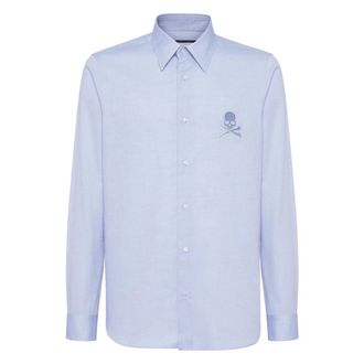 Philipp Plein Regular Fit Overhemd Visgraat - Heren - Zakelijke Overhemden - Blauw - S - Katoen - Overhemden