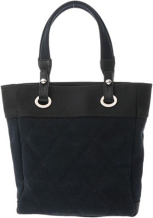 Chanel Black Canvas Leather Tote Bag (Pre-Owned)