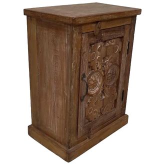 Wanderlust Deco Mesita De Noche De Madera Acabado Artesanal Marr&oacute;n 48x28x64h Cm