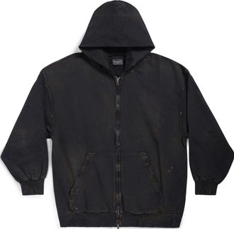 Balenciaga Paris Zip-Up Hoodie Small Fit Black Faded 744454TOVI41055