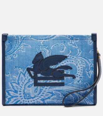 Etro Eyes Mini embroidered denim jacquard pouch