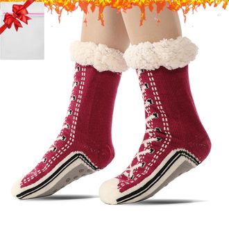 Generic Ultra-Thick Cute Slipper Home Socks, Cashmere Slipper Socks for Women, Soft Fuzzy Non Slip Warm Sleeping Slippers Sock (Red, UK, Adult, Women, One Siz