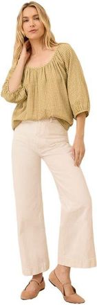 Pact Organic Cotton Coastal Double Gauze Scoop Neck Top in Gold Gingham at Nordstrom, Size Small