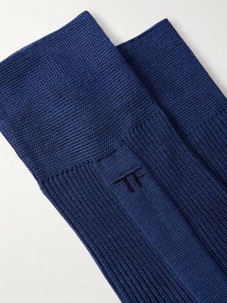 Tom Ford Logo-Embroidered Ribbed Silk Socks