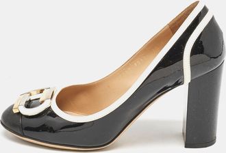 Ferragamo Black/cream Patent Leather Bow Pumps