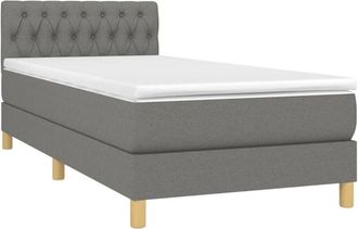 vidaXL Cama Box Spring Con Colch&oacute;n Y Led Tela Gris Oscuro 100x200 Cm Vidaxl