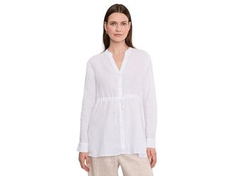 Eileen Fisher Petite Organic Handkerchief Linen Long Shirt With Drawstring Womens Clothing White : SM