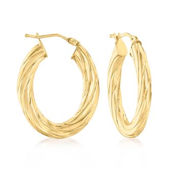 Canaria Canaria Italian 10kt Yellow Gold Textured and Polished Oval Hoop Earrings