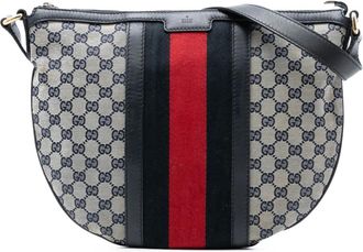 Gucci Borsa a tracolla Half Moon media in tela GG con decorazione Web 2016-2025 - Marrone