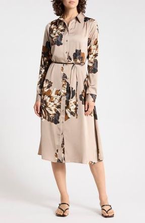 b.young Printed Long Sleeve Shirtdress in String Mega Flower at Nordstrom Rack, Size 8 Us / 40 Eu