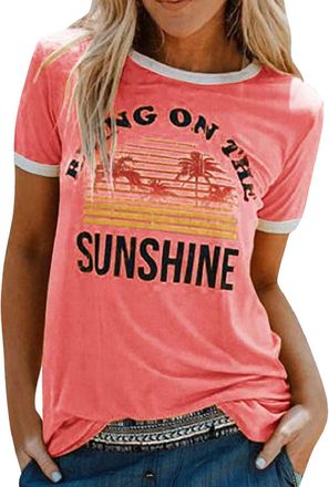 Heekpek Women T-Shirt Tops for Women Sunshine Letter Printed Tops Fashion Tops Ladies Blouse T-Shirt Casual Loose Short Sleeve Shirt Summer Tops