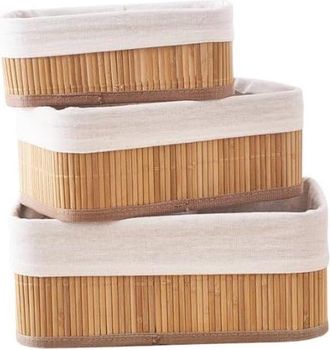 OEM 3 Cestas De Almacenamiento De Bamb&uacute; - Con Forro De Tela Natural, Para Armario, Estante Y Ba&ntilde;o