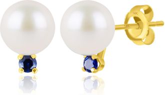 MAX + STONE 14k Yellow Gold Freshwater Pearl and Gemstone Stud Earring