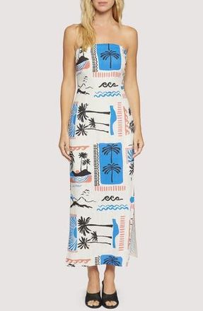 Lost + Wander Azure Paradiso Strapless Maxi Dress in Cream Blue Multi at Nordstrom Rack, Size Small