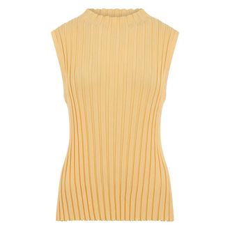 Max Mara Round-neck Knitwear, female, Yellow, Size: M Stretch Viscose Yarn Jumper