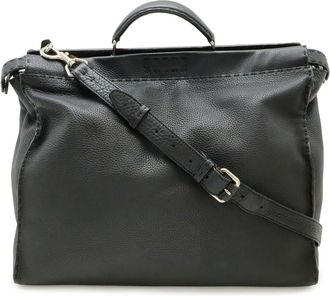 Fendi Black Leather Shoulder Bag Tote Bag (Pre-Owned)
