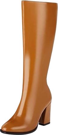 Generic Wide Calf White Boots Mid Calf Boots Knee High Boots High Heeled Long Boots Black Thigh High Boots (Yellow, 6.5)