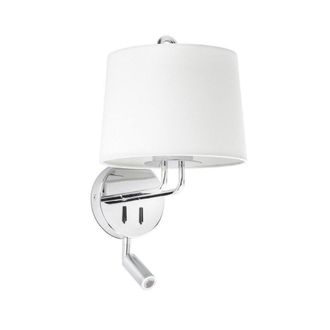 Netlighting Montreal Chrome White Shade Wall Lamp With Reading Light in Grey