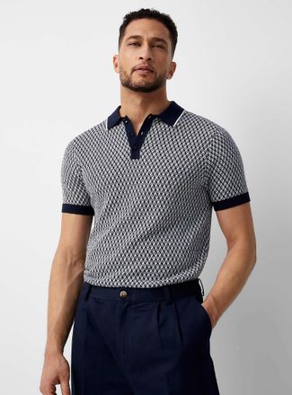 Le 31 Mens Geo jacquard knit Polo Shirt